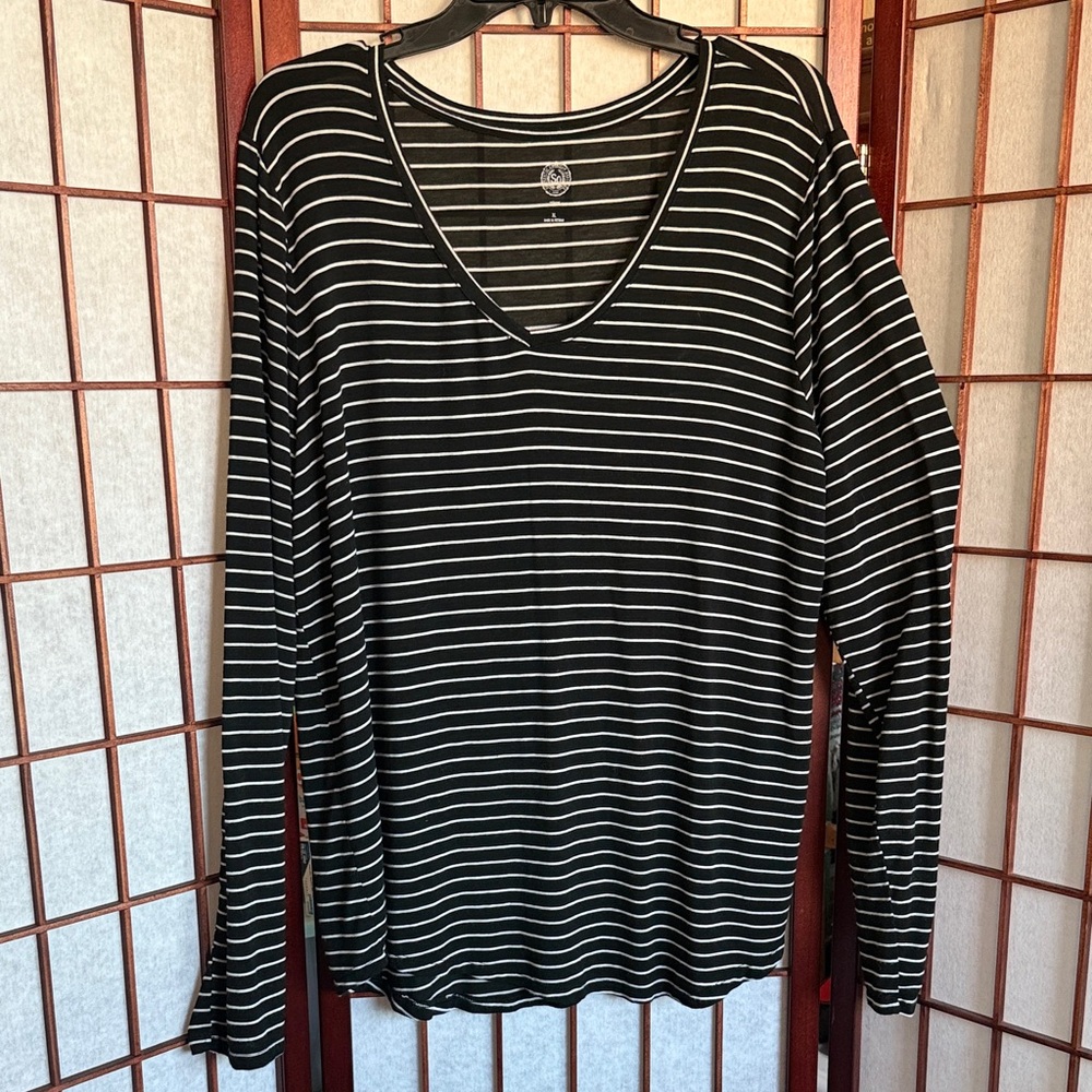 SO Black & White Striped Long Sleeve Top size XL